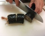 A picture of step 17 of Soba noodle Roll Sushi with shrimp Tempura.