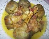 Foto del paso 8 de la receta: Alcachofas con salsa de puerro y calabacín