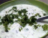 A picture of step 12 of Matar pulao & kheera-pyaz raita(green peas pulao wid cucumber & onion raita).