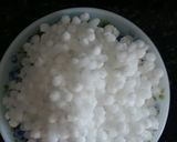 A picture of step 1 of Sabudana in a fruit dressing.