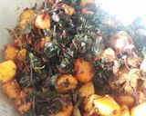 A picture of step 7 of Sauteed baby potatoes with beetroot and amaranth leaves.