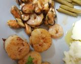 A picture of step 4 of My Garlic Butter Scallops and fish medley, green beans & Mash 💚.