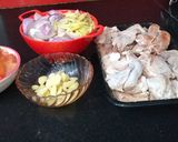 A picture of step 1 of Aloo Gosht.
