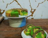Foto langkah ke 10 dari resep Bolu Marmer 3 warna (hijau, kuning dan cokelat).