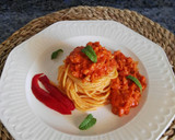 Foto del paso 10 de la receta: Espaguetis con salsa de pimientos asados y soja texturizada