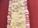 Baconos csirkemell őzgerinc formában, sült krumplival