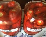 A picture of step 2 of California Farm Pickled Mild Red Peppers.