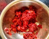 A picture of step 3 of Veg Momos (with beetroot stuffing).