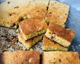 A picture of step 4 of Basbousa (semolina cake).