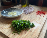 A picture of step 2 of Tagliolini al nero di seppia con granchio – Venetian squid ink tagliolini with crab.