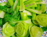 Hình bước làm 2 của món Cải thìa xào nấm đùi gà và thịt xay