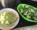 A picture of step 1 of Chinese stir-fried chicken and broccoli stems.