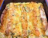 A picture of step 13 of Buckwheat Crêpes with spinach, leeks, bacon and Gruyère cheese.