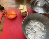 A picture of step 1 of Rhubarb jam piped biscuits ❤️.