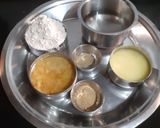 A picture of step 1 of Jaggery Halwa.