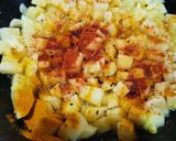 A picture of step 4 of Chatpata cubes potatoes.