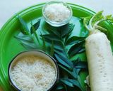 A picture of step 1 of Rice with coconut and radish.