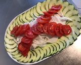 Une image de l'étape 5 de Salade de tomates grappe et concombre Noa à l oignon blanc d Italie et aromates de la mer.