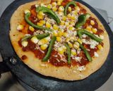 A picture of step 3 of Capsicum Corn Cheese Pizza.