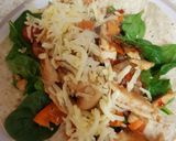 A picture of step 3 of My chicken, chilli, cheese open wrap 😀.