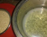 A picture of step 1 of Daliya khichdi with curd,papad and chutney.