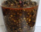 A picture of step 5 of Green peppercorn pickle.