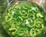 A picture of step 2 of Tofu, Bitter melon, Pork and Egg Stir fry.
