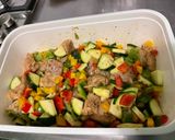 Une image de l'étape 14 de Poulet mariné aux poivrons tricolores et courgette.