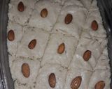 A picture of step 5 of Basbousa (semolina cake).