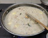 A picture of step 5 of South Indian Pongal, Brinjal sabji dhania chutney.