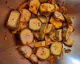 A picture of step 3 of Raw Banana and white peas curry.