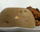 A picture of step 8 of Plantain swallow with egusi soup.