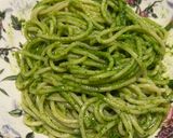A picture of step 3 of Skillet Spaghetti with Wild Mustard Greens Pesto.
