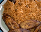 A picture of step 8 of Jollof rice and beans With fried plantain.