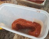 A picture of step 4 of Brad's homemade Cajun bacon.