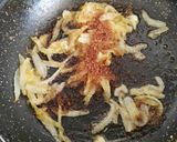 A picture of step 3 of Goat Cheese and Blood Sausage Toasts with Caramelized Onion.
