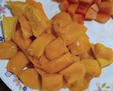A picture of step 1 of Mango Papaya Chutney.