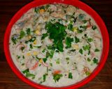 A picture of step 12 of Mike's Creamy Stacked Seafood Chowder.