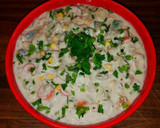 A picture of step 12 of Mike's Creamy Stacked Seafood Chowder.