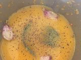 Lentejas rojas con algas kombu y verduras