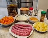 Foto del paso 1 de la receta: Salchichas guisadas con patatas y calabaza al tandoori masala