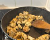 A picture of step 1 of One-pan lemony chicken spinach orzo.