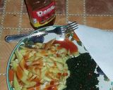 A picture of step 7 of French fries with freid pumpkin leaves (kahurura).