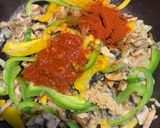 A picture of step 4 of One Pot Steamed White Fish and Savory Rice with Roasted Garlic and Tomato Sauce.