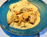 Foto del paso 7 de la receta: Fletán (halibut) con rebozuelos (cantarelas)
