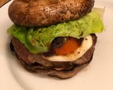 A picture of step 8 of Venison burger in a portobello mushroom “bun” 🍔🍟.