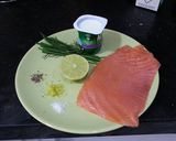 A picture of step 1 of Smoked salmon paté with capers, lime and fresh dill .