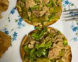 Foto del paso 4 de la receta Pechuga de pollo y obleas con atún / pimiento verde / espárragos verdes y salsa cesar