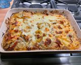 Une image de l'étape 21 de Gratin de courgettes jaunes et poivrons bicolores au jambon, mozzarella et crème de parmesan.