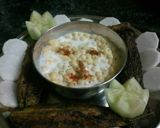 A picture of step 7 of Bharwa karele with boondi rayta.